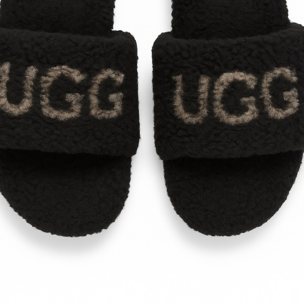UGG Cozetta Curly Graphic Logo Slippers Black Lug Sole Size 8 - Picture 3 of 7